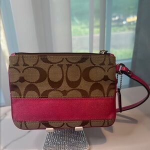 Coach Brown and Pink Signature Wristlet w/ Coach Tag
